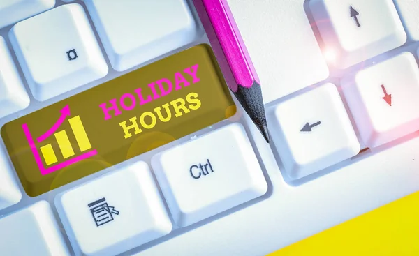Szöveges Jel Mutatja Holiday Hours Üzleti Fotó Szöveg Alkalmazottja Kap — Stock Fotó