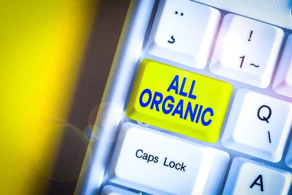 Schrijfbriefje Met All Organic Erop Bedrijfsconcept Voor Levensmiddelen Die Niet — Stockfoto