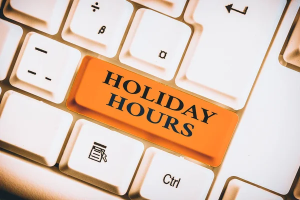 Word Pisanie Tekstu Holiday Hours Business Photo Gablota Pracownik Otrzymuje — Zdjęcie stockowe