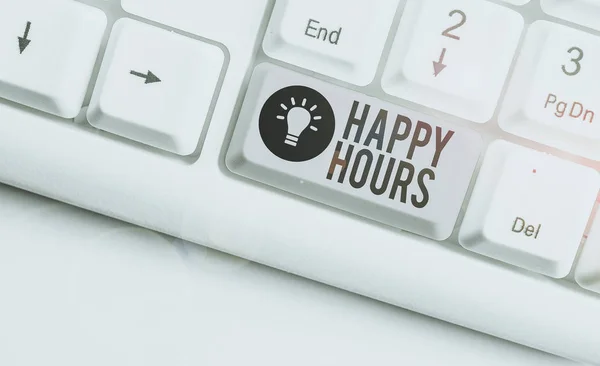 Signo Texto Que Muestra Happy Hours Exhibición Fotos Negocios Cuando — Foto de Stock