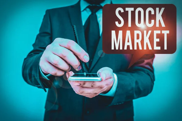 Tekst Schrijven Stock Market Bedrijfsfoto Presentatie Handelaren Kopen Verkopen Aandelen — Stockfoto