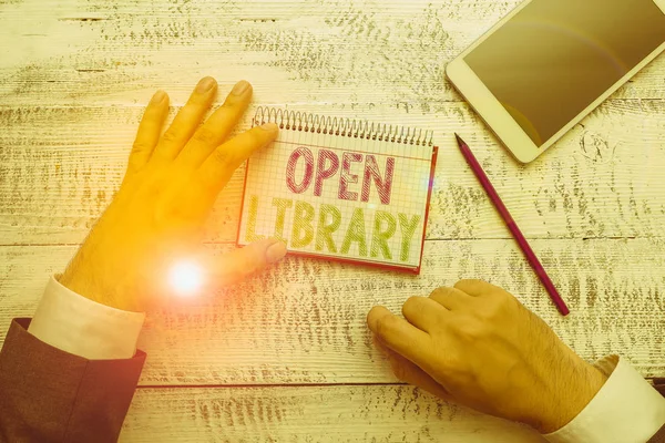 Conceptueel Handschrift Met Open Bibliotheek Concept Betekent Online Toegang Tot — Stockfoto