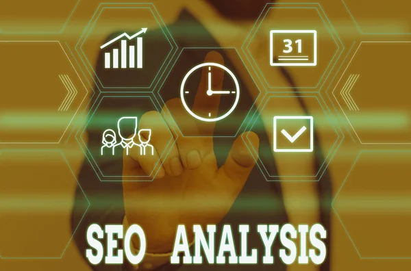 Writing Note Showing Seo Analysis Business Concept Tool Helps Showing — 스톡 사진
