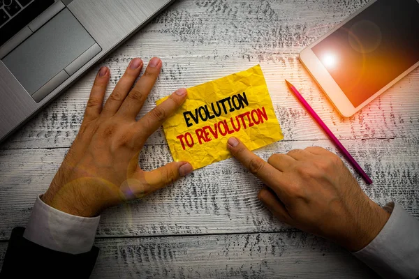 Texto Escrito Por Word Evolution Revolution Muestra Fotos Negocios Adaptándose — Foto de Stock