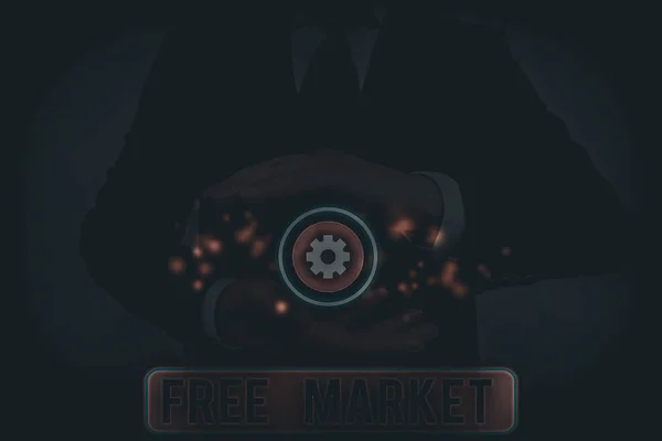 Textová Značka Ukazující Volný Trh Obchodní Fotografie Představující Neregulovaný Systém — Stock fotografie