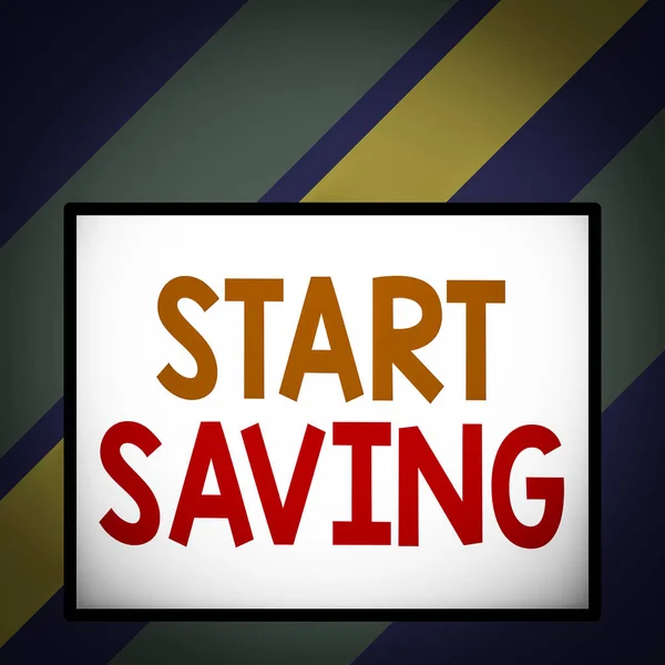 Text Sign Showing Start Saving Business Photo Text Money Demonstrating — Stock Photo, Image