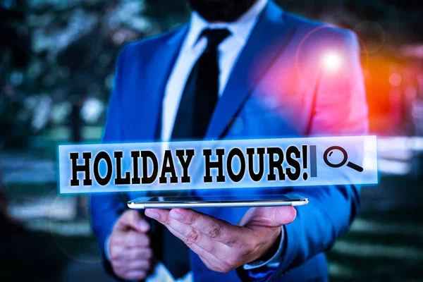 Yazısı Holiday Hours Kavramsal Fotoğraf Çalışanı Her Saat Için Normal — Stok fotoğraf