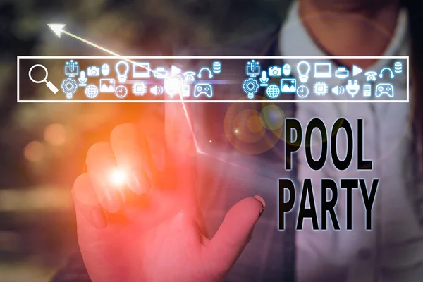 Conceptuele Handschrift Toont Pool Party Concept Betekent Feest Met Activiteiten — Stockfoto