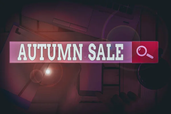 Text Sign Showing Autumn Sale Business Photo Text Having Great — Stock Photo, Image