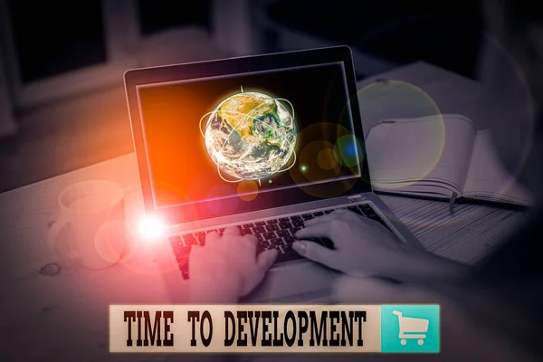 Szöveges Jel Ami Fejlesztésig Eltelt Időt Mutatja Üzleti Fotó Szöveg — Stock Fotó