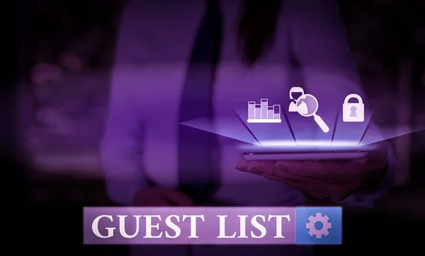 Writing note showing Guest List. Business concept for a list of showing who are allowed to enter the show or an event