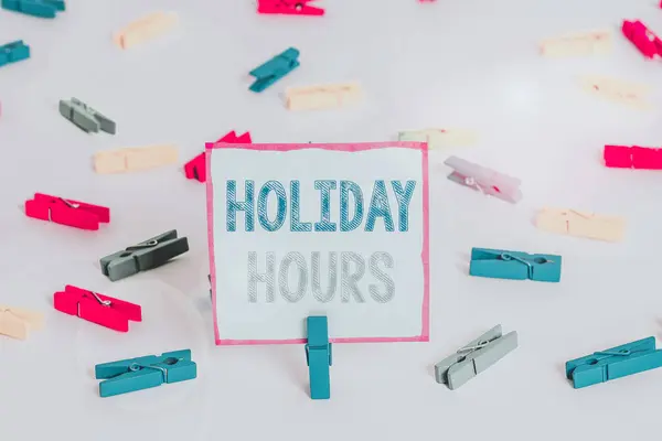 Word Writing Text Holiday Hours Business Photo Showcasing Employee Receives — 스톡 사진
