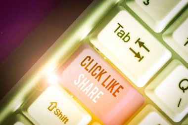 El yazısı. Paylaşım Gibi Tıklayın. Çevrimiçi Ortam Ağı 'nın ardından kavramsal fotoğraf İnternet paylaşımı