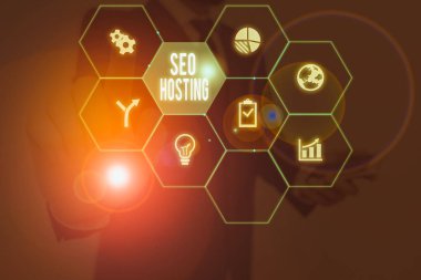 Seo Hosting 'i gösteren kavramsal el yazısı. Kavram, arama motorları için dostane bir şekilde web sitesi oluşturma anlamına gelir