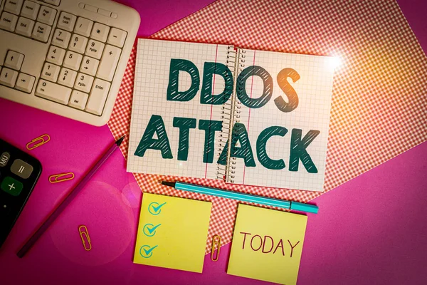 Texte Écriture Word Ddos Attack Photo Affaires Mettant Vedette Auteur — Photo