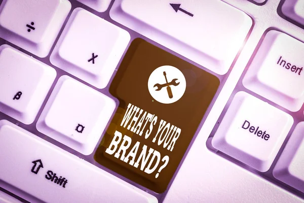 Handgeschreven Tekst Wat Merk Vraag Conceptuele Foto Vragen Product Logo — Stockfoto