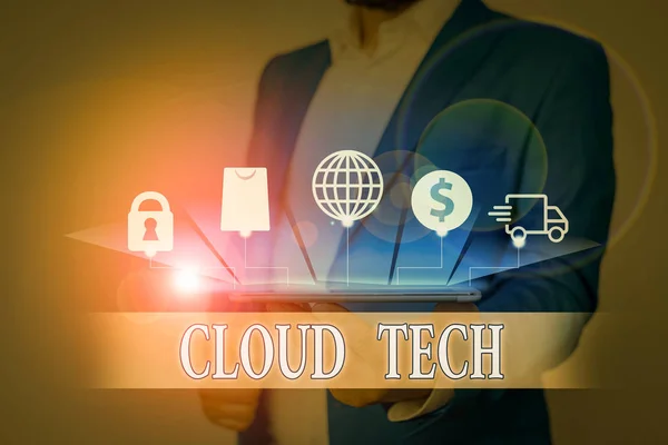 Text sign showing Cloud Tech. Business photo showcasing storing and accessing data and programs over the Internet