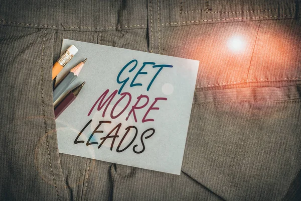 Escrevendo Nota Mostrando Get More Leads Conceito Negócio Para Procure — Fotografia de Stock