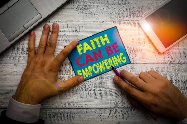 Writing Note Showing Faith Can Empowering Business Concept Trust Believing — Stock Photo, Image