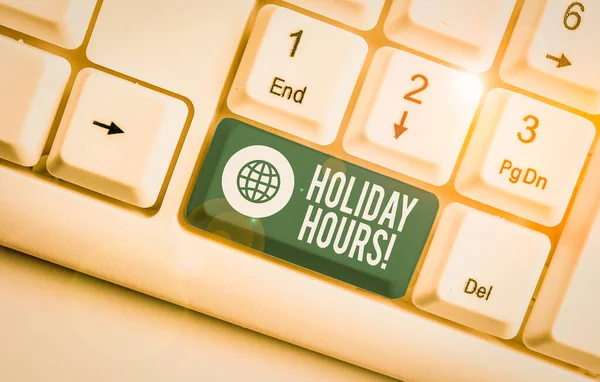 Word Pisanie Tekstu Holiday Hours Business Photo Showobudowa Praca Nadgodzinach — Zdjęcie stockowe