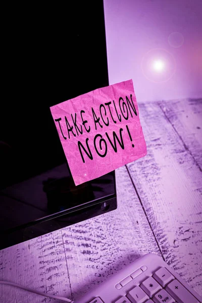 Escrita Mão Conceitual Mostrando Take Action Now Conceito Significado Fazer — Fotografia de Stock