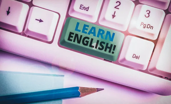 Nota Escritura Que Muestra Aprender Inglés Concepto Negocio Para Adquirir — Foto de Stock