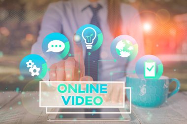 Online Kelime Yazma Videosu. İş fotoğrafı gösterimi, sunum sunumu için sunum sunan resmi iş kıyafeti giyilen internet kadın giysisi üzerinden video iletimi ile ilgilenir.