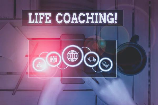 Text sign showing Life Coaching. Business photo text demonstrating employed to help showing attain their goals in career Picture photo system network scheme modern technology smart device