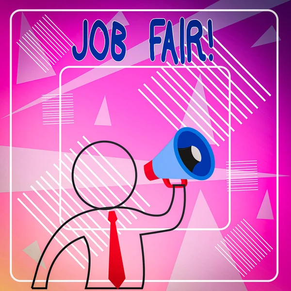 Handwriting text Job Fair. Conceptual photo event in which employers recruiters give information to employees Outline Symbol Man Loudspeaker Making Announcement Giving Instructions