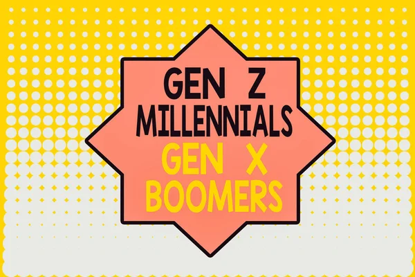 Nota Escritura Que Muestra Gen Millennials Gen Boomers Concepto Negocio — Foto de Stock