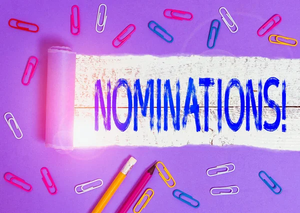 Sms Teken Met Nominaties Zakelijke Foto Showcasing Actie Van Nomineren — Stockfoto