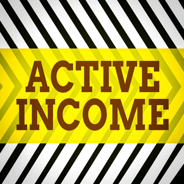 Word writing text Active Income. Business photo showcasing Royalties Salaries Pensions Financial Investments Tips Seamless Vertical Black Lines on White Surface in Mirror Image Reflection