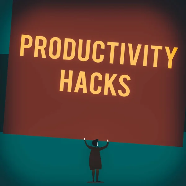 Nota Escritura Mostrando Hacks Productividad Concepto Negocio Para Trucos Que — Foto de Stock
