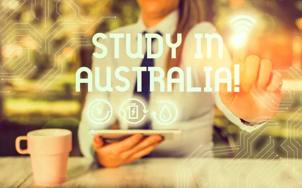 Conceptual hand writing showing Study In Australia. Concept meaning going into foreign country order complete your studies