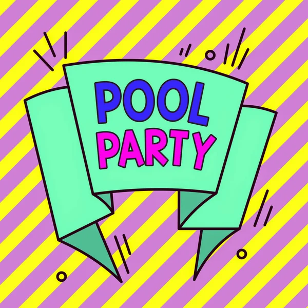 Konceptuální Rukopis Ukazující Pool Party Koncept Znamená Oslavu Která Zahrnuje — Stock fotografie