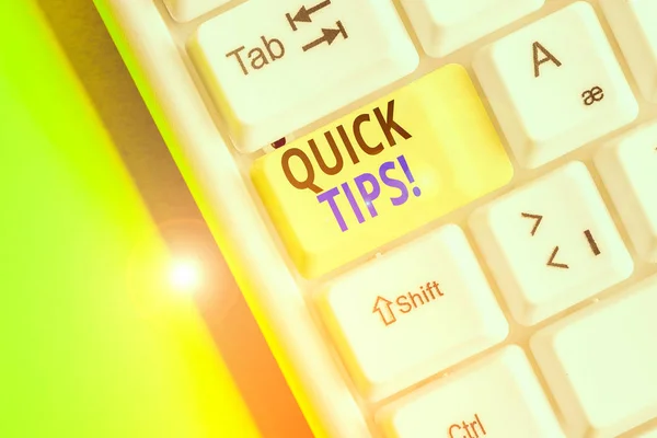 Text sign showing Quick Tips. Business photo showcasing small but particularly useful piece of practical advice