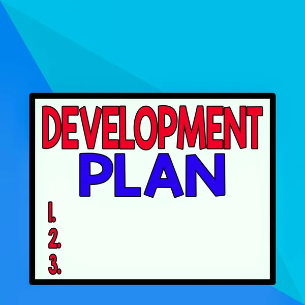 Text sign showing Development Plan. Business photo text the planning of the development of an area of land Front close up view big blank rectangle abstract geometrical background