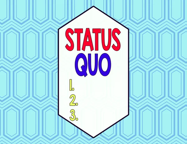 Conceptual hand writing showing Status Quo. Concept meaning existing state of affairs regarding social or political issues Seamless Hexagon Tiles in Line Perspective Depth Deepness