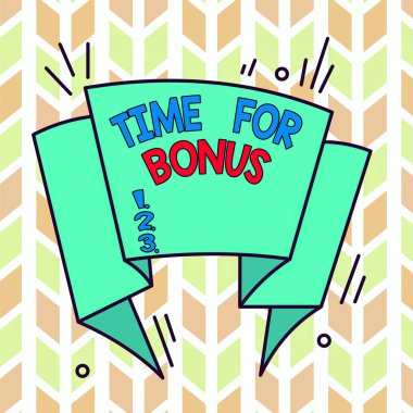 Mesaj işareti Bonus Zamanı 'nı gösteriyor. İş fotoğrafı metni s göstericisine eklenen para miktarı ödül olarak asimetrik biçimsiz biçim motifli nesne çok renkli tasarım özetidir