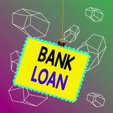 Kelime yazma bankası kredisi. Bir bankanın borç aldığı para miktarını gösteren iş fotoğrafı. Pul yapıştırıcı raptiyesi, kare renkli çerçeve yuvarlak uçlu ipucu etiketi.