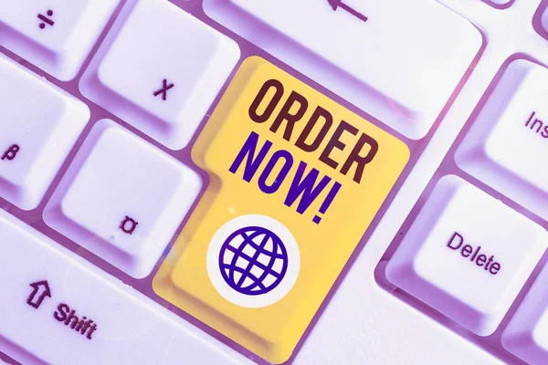 Word Writing Text Order Now Business Photo Showcasing Confirmed Request — Stock Photo, Image