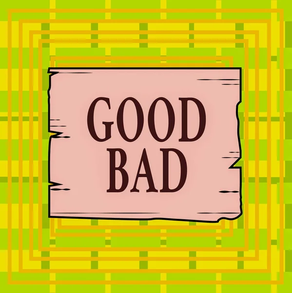 Text sign showing Good Bad. Business photo showcasing to seem to be going to have a good or bad result Life choices Wooden square plank empty frame slots grooves wood panel colored board lumber