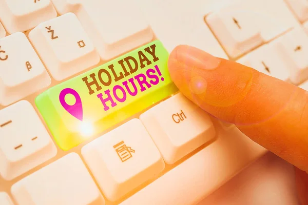 Word writing text Holiday Hours. Business photo showcasing Overtime work on for employees under flexible work schedules