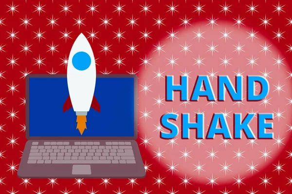 Tekst Pisania Słów Hand Shake Biznesowe Zdjęcie Pokazujące Akt Pokazujący — Zdjęcie stockowe