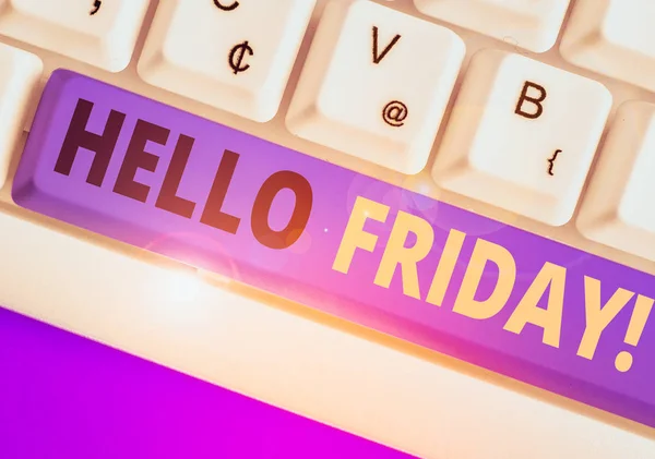 Text Sign Showing Hello Friday Business Photo Showcasing Used Express — Stock Photo, Image