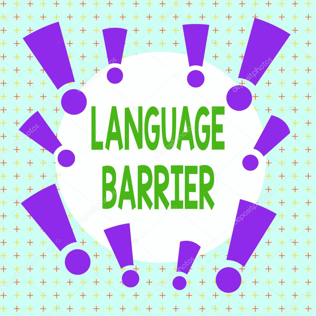 Text sign showing Language Barrier. Business photo showcasing difficulties in communication Speaking different language Asymmetrical uneven shaped format pattern object outline multicolour design