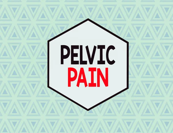 Text sign showing Pelvic Pain. Business photo text Pain perceived in the area of the lower part of the abdomen Seamless Pattern of Alternating Straight and Upside Blue Triangles in Line
