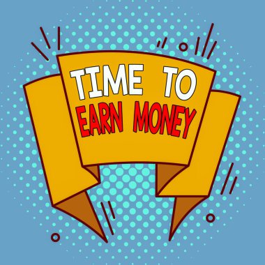 Kelime yazma zamanı para kazanmak için. İş fotoğraflarının sergilenmesi İş ya da Mülkiyet Asimetrik biçimli şekil nesne biçiminde çok renkli tasarım için para kazanın
