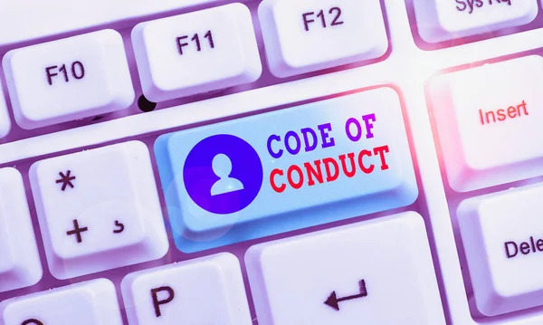 Texto Manuscrito Código Conducta Foto Conceptual Reglas Éticas Códigos Morales — Foto de Stock