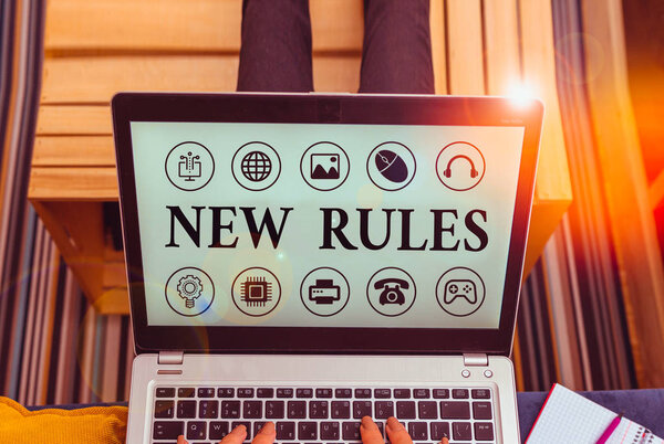 Word writing text New Rules. Business photo showcasing recently one of a set of explicit or understood regulations